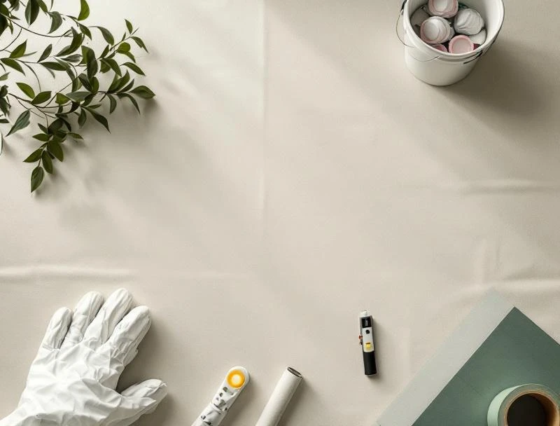Attic mold remediation equipment flat-lay including HEPA vacuum, moisture meter, soda blasting nozzle, encapsulant sealer, and dehumidifier.